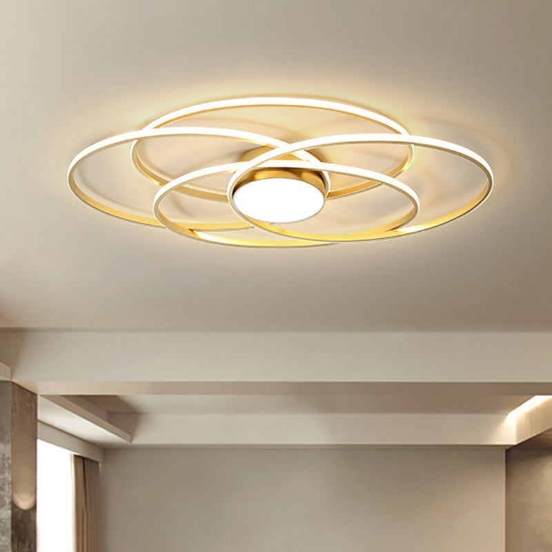 Cirkelring-inbouwlamp, moderne metalen woonkamer LED-plafondarmatuur in goud, warm/wit licht