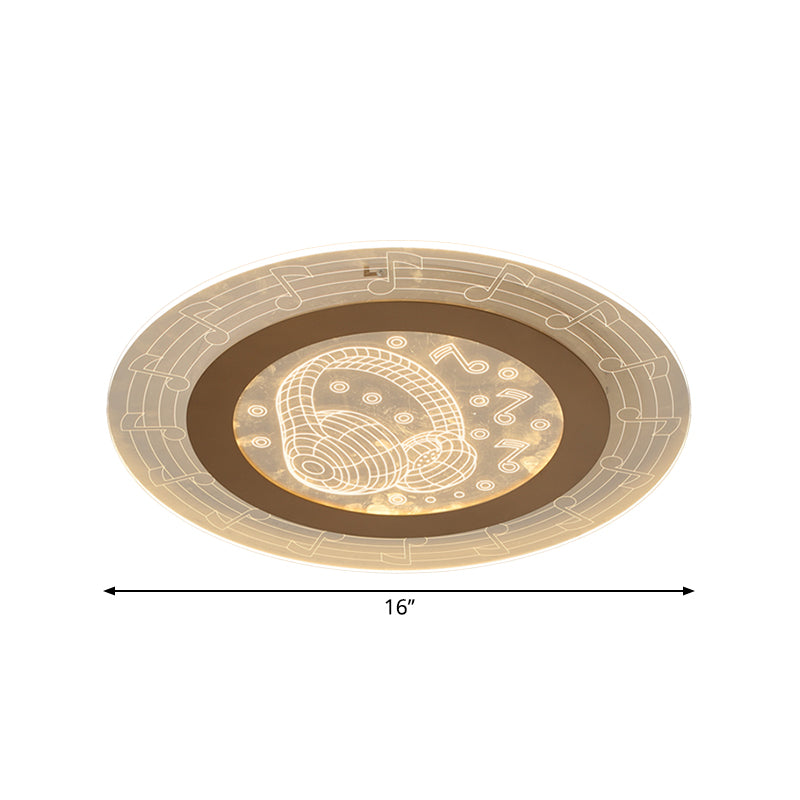 Acrylic Disc Ceiling Lamp Minimalist LED White Flush Mount Fixture with Music Note Pattern, 16"/19.5" W