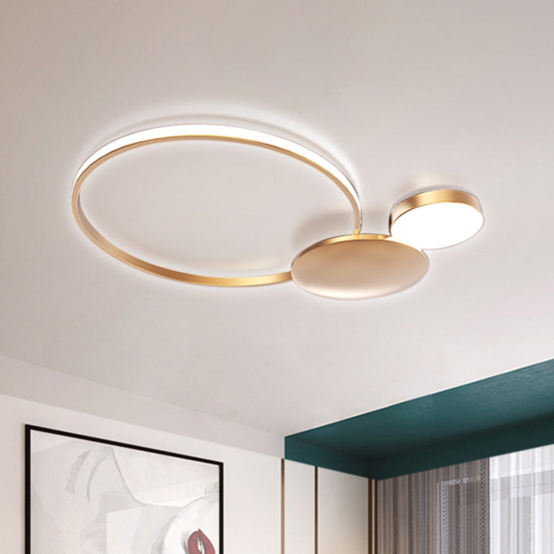 Moderne, kreisförmige, bündige Deckenleuchte, Metall-Wohnzimmer-LED-Beleuchtung in Gold