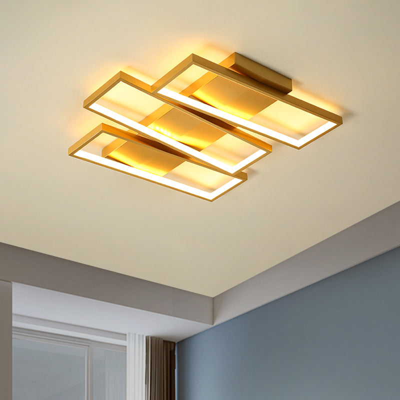Modern 16.5"/20.5" W LED Flush Ceiling Light Fixture Gold Rectangle Flushmount Lighting with Acrylic Shade
