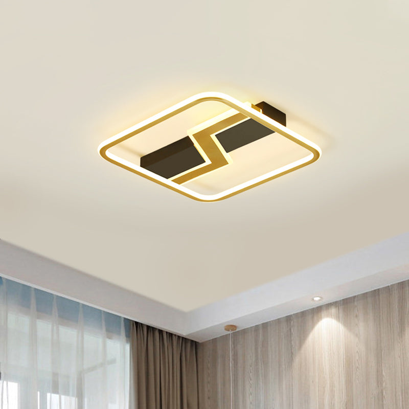 Square Flush Mount Lamp Simple Metal 16.5"/20.5" W LED Bedroom Ceiling Light in Gold with Lightning Design