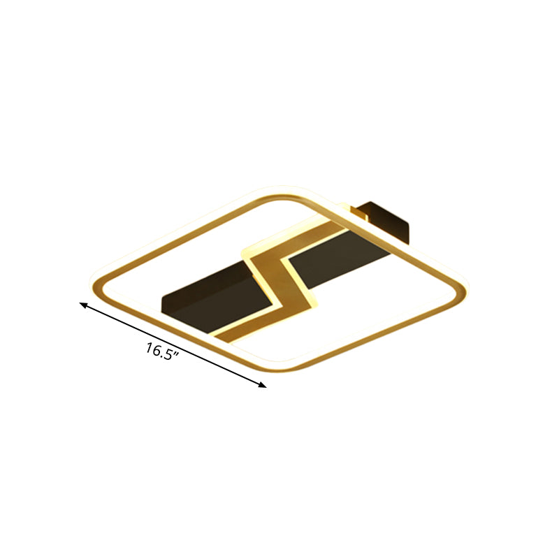 Square Flush Mount Lamp Simple Metal 16.5"/20.5" W LED Bedroom Ceiling Light in Gold with Lightning Design