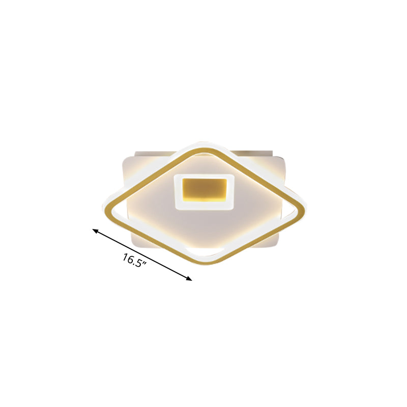 Simple Squared Flush Light Fixture Acrylic LED Bedroom Ceiling Lighting in Gold, 16.5"/20.5" W