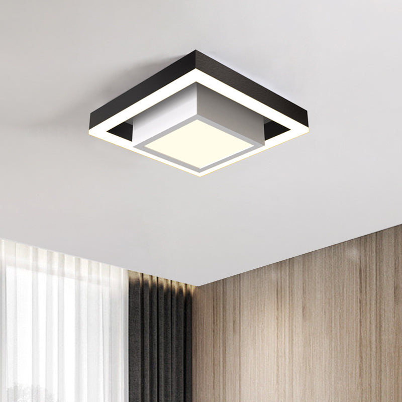 Aluminum 2-Tier Square Ceiling Lamp Contemporary Black/Gold LED Flush Mount Lighting in Warm/White Light for Corridor