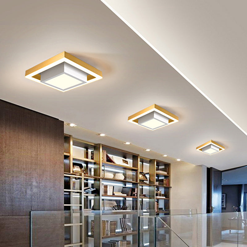 Aluminum 2-Tier Square Ceiling Lamp Contemporary Black/Gold LED Flush Mount Lighting in Warm/White Light for Corridor