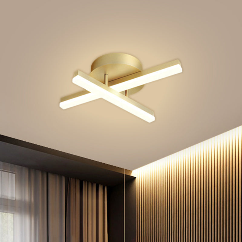 Linear Flush Mount Ceiling Light Minimal Acrylic LED Gold Lighting Fixture in Warm/White Light for Bedroom