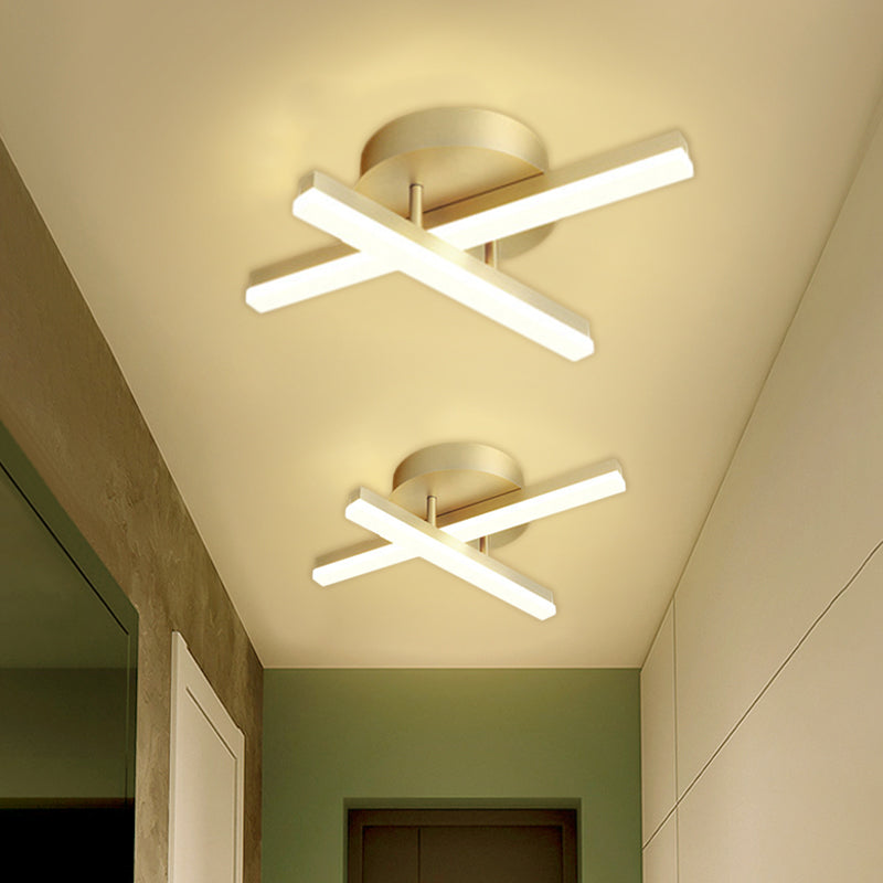 Linear Flush Mount Ceiling Light Minimal Acrylic LED Gold Lighting Fixture in Warm/White Light for Bedroom