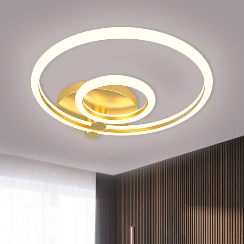 Hoop Semi Flush Light Minimalism Metallic LED Gold Ceiling Mounted Fixture for Bedroom