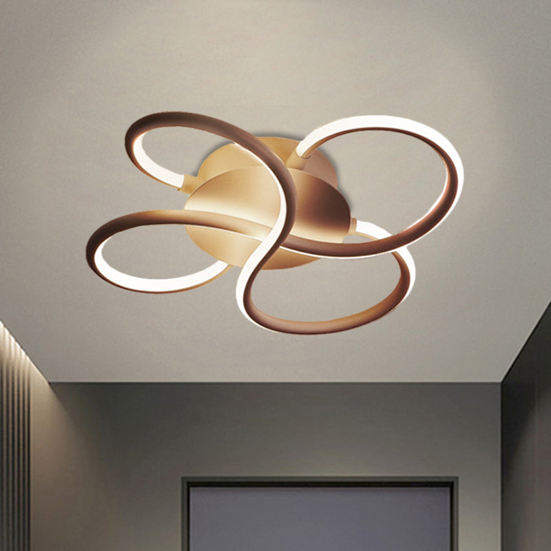 Coffee LED Floral Flush Mount Fixture Simplicity Metallic Ceiling Light for Sleeping Room