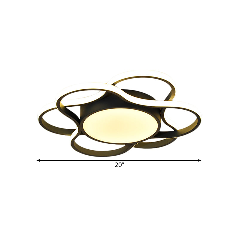 LED Restaurant Ceiling Lamp Simple Black Flush Mount Lighting with Round and Flower Metallic Shade in Warm/White Light