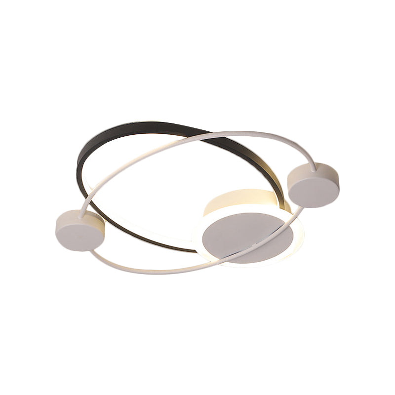Planet Orbit Flushmount Lighting Modern Metal 21.5"/25.5" W LED Black-White Ceiling Mounted Fixture in Warm/White Light