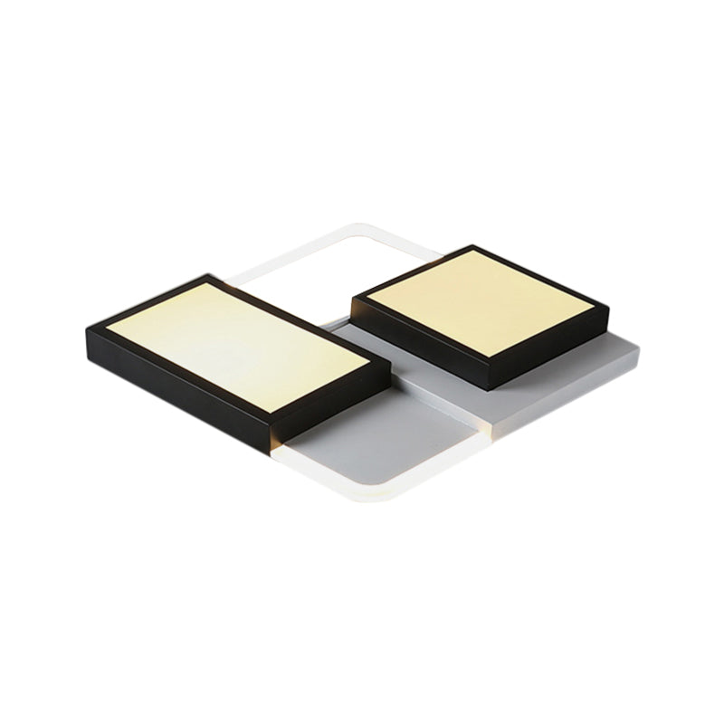 Squared Metallic Flush Mount Lamp Simplicity LED Black Close to Ceiling Lighting in Warm/White Light