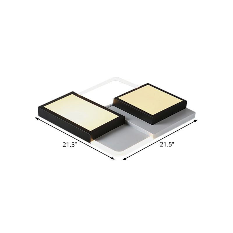 Squared Metallic Flush Mount Lamp Simplicity LED Black Close to Ceiling Lighting in Warm/White Light