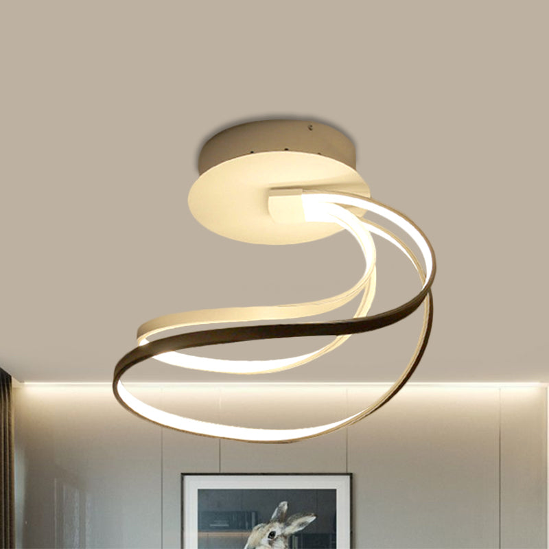 LED Bedroom Ceiling Mounted Fixture Modern White Flush Lamp with Circle Metal Shade in Warm/White Light