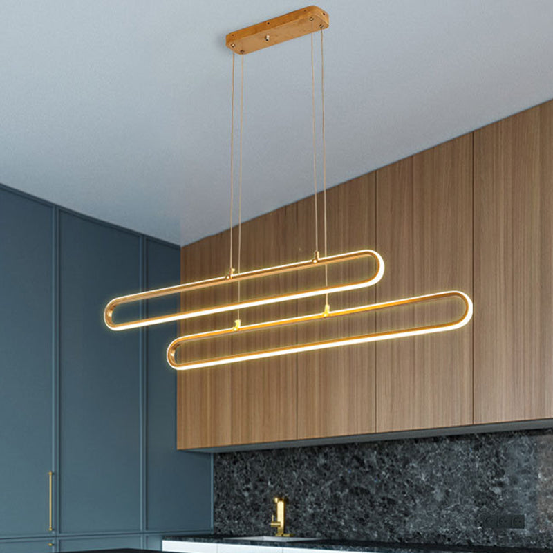 Aluminum Elliptical Island Light Modernity LED Gold Pendant Lighting in Warm/White Light, 39"/47" Long