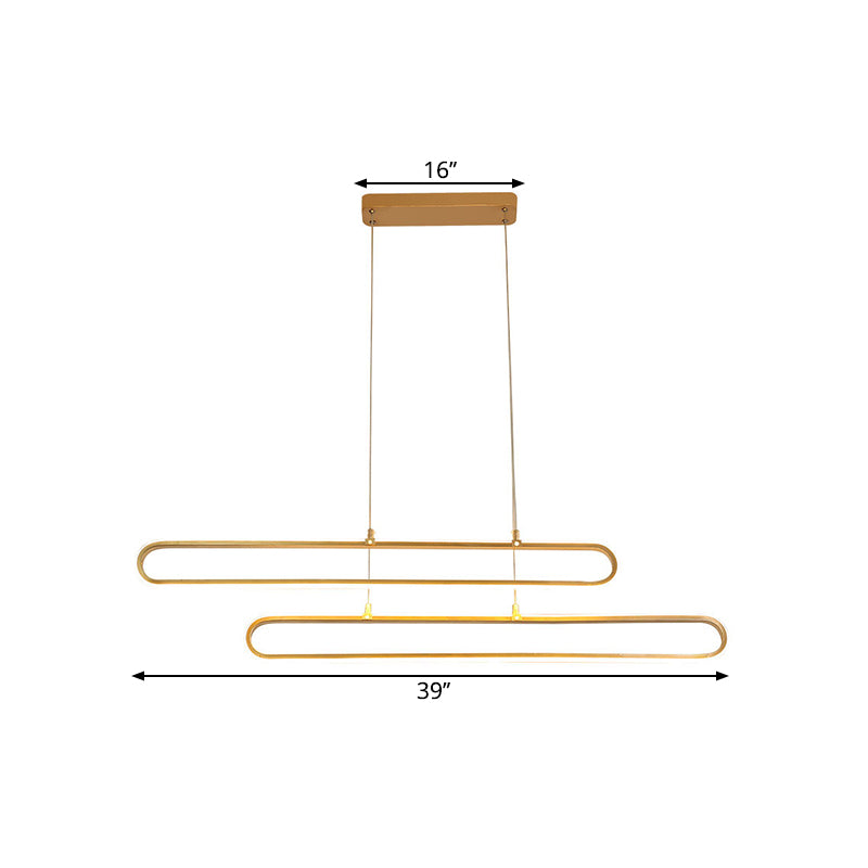 Aluminum Elliptical Island Light Modernity LED Gold Pendant Lighting in Warm/White Light, 39"/47" Long