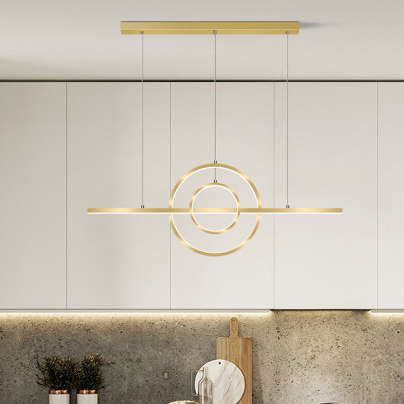 Gold 2-Ring Island Lighting Fixture Modern LED Metallic Pendant Lamp in Warm/White Light for Dining Room