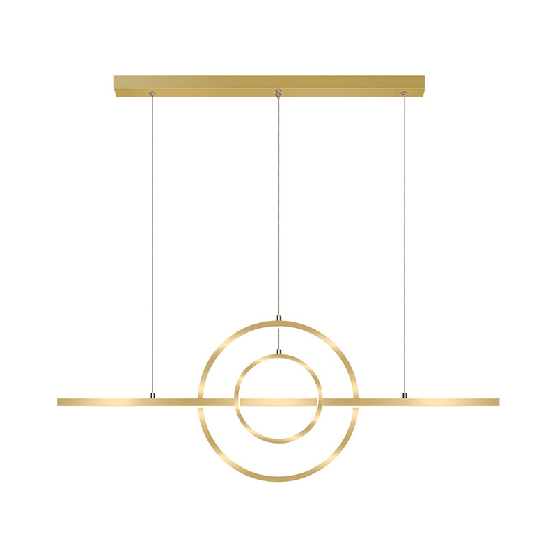 Gold 2-Ring Island Lighting Fixture Modern LED Metallic Pendant Lamp in Warm/White Light for Dining Room