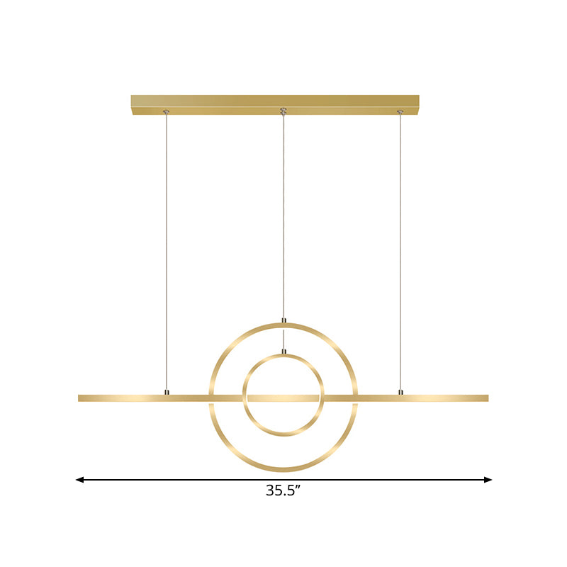 Gold 2-Ring Island Lighting Fixture Modern LED Metallic Pendant Lamp in Warm/White Light for Dining Room