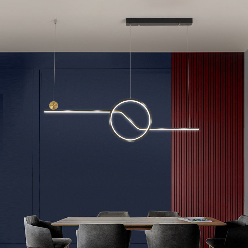 Linear and Circle Hanging Ceiling Light Contemporary Metal Dining Room LED Island Pendant in Black, Warm/White Light
