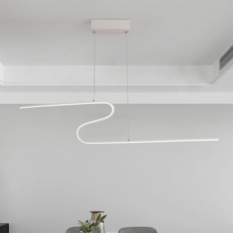 Extended S-Shape Island Pendant Modernism Metal Black/White LED Ceiling Suspension Lamp in Warm/White Light