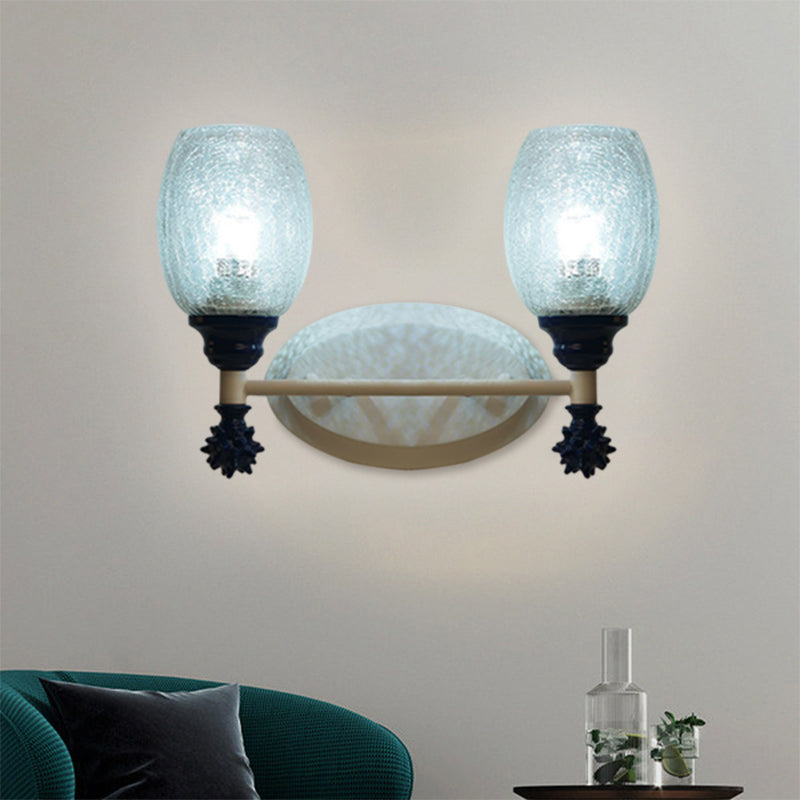1/2-Bulb Bedside Wall Mounted Lamp Rural Blue/Gold/Dark Blue Wall Lighting with Oval Clear Crackle Glass Shade