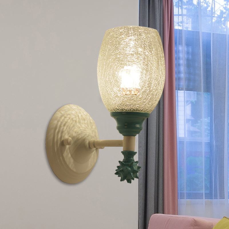 1/2-Bulb Bedside Wall Mounted Lamp Rural Blue/Gold/Dark Blue Wall Lighting with Oval Clear Crackle Glass Shade