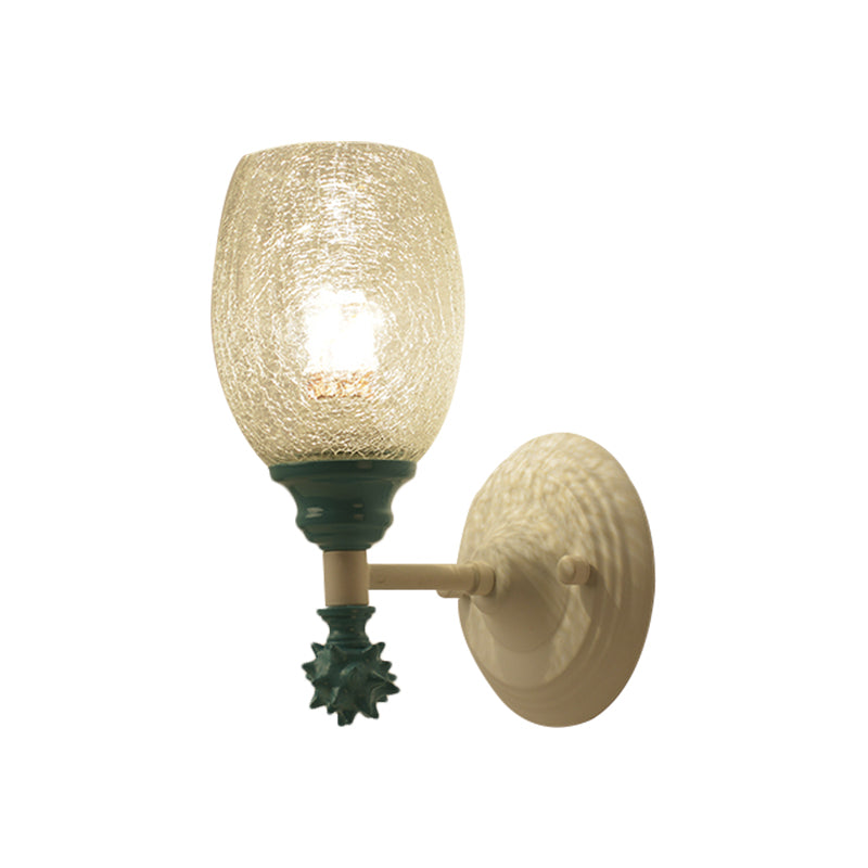 1/2-Bulb Bedside Wall Mounted Lamp Rural Blue/Gold/Dark Blue Wall Lighting with Oval Clear Crackle Glass Shade