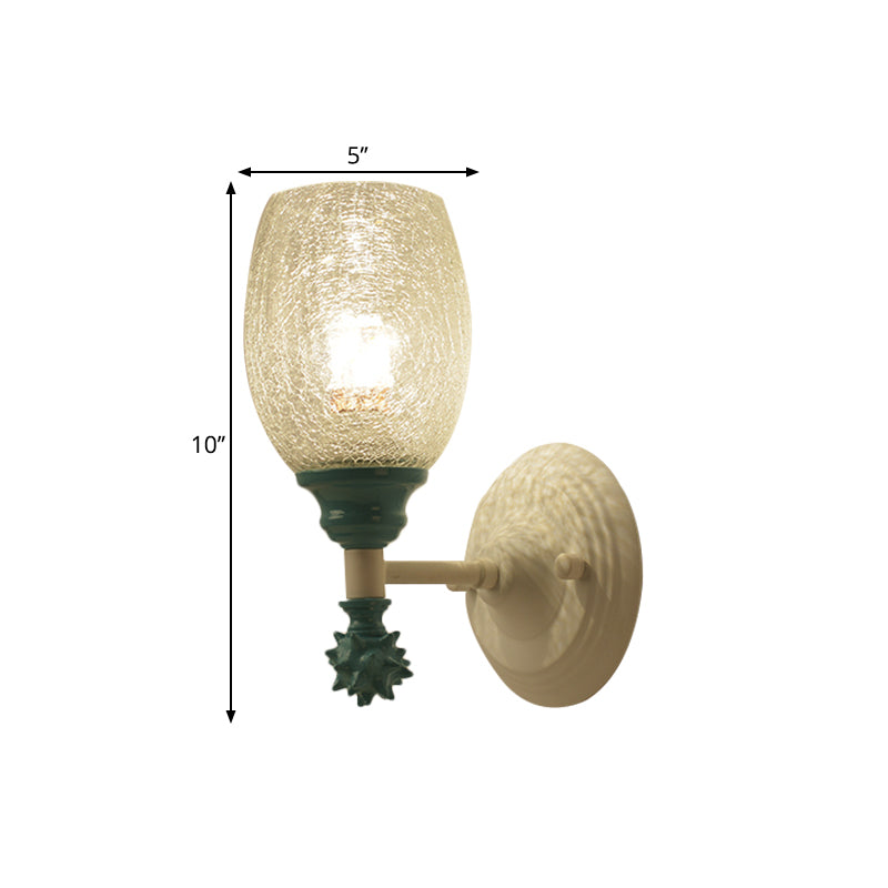 1/2-Bulb Bedside Wall Mounted Lamp Rural Blue/Gold/Dark Blue Wall Lighting with Oval Clear Crackle Glass Shade