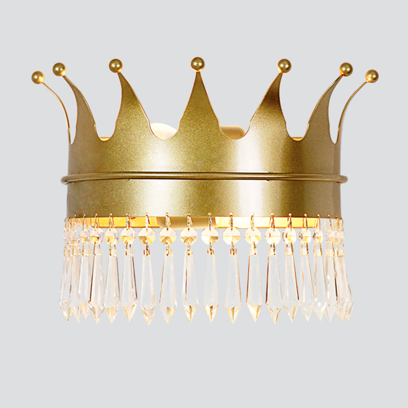 Luz de la pared de la corona Spline Retro Style Metallic 1-Head Park Wall Mounting con cristal colgante en oro