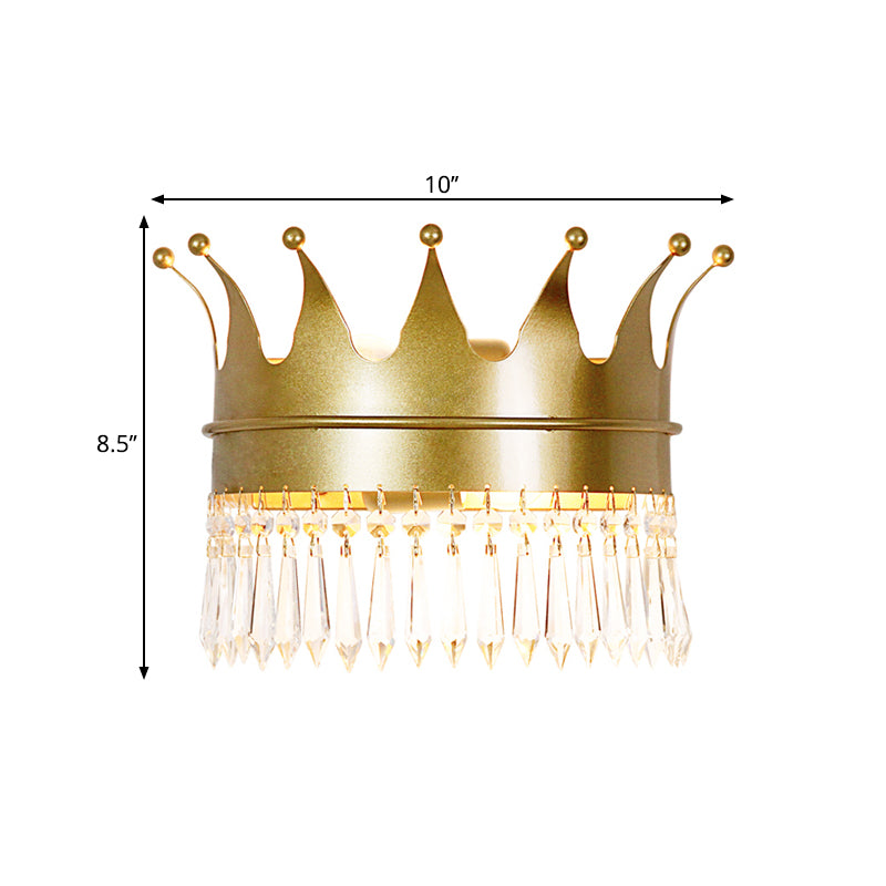 Luz de la pared de la corona Spline Retro Style Metallic 1-Head Park Wall Mounting con cristal colgante en oro