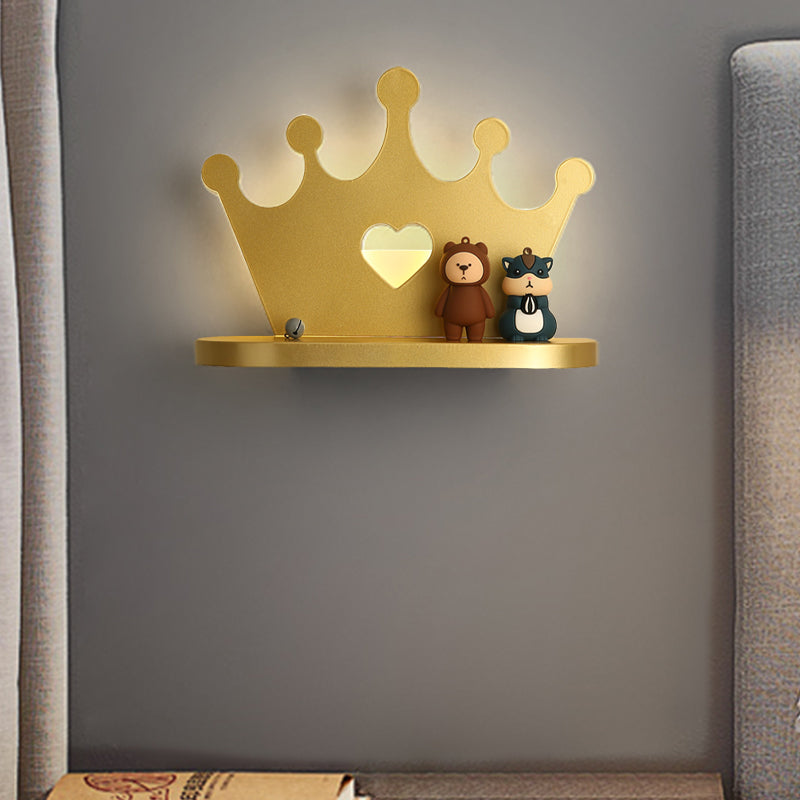 Crown Wall Sconce Lighting Kids Style Metal LED Pink/Gold Wall Mounted Light for Bedside
