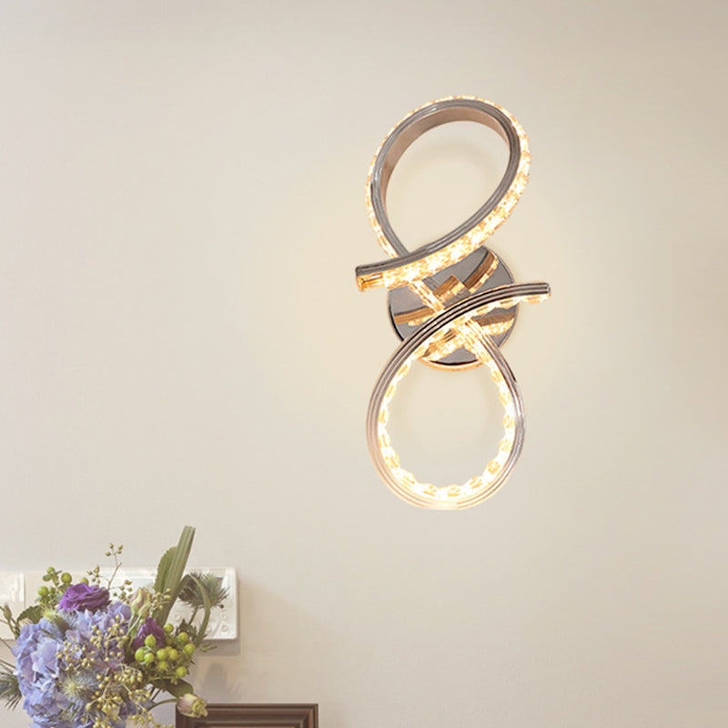 Metal Number Wall Lighting Ideas Simple LED Chrome Wall Mount Lamp with Cut Crystal Deco in Warm/White Light