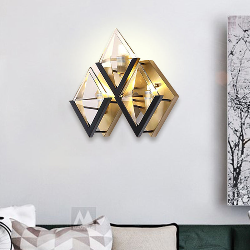 Rhombus Surface Wall Sconce Minimalist Clear Crystal LED Parlor Wall Mount Lamp in Gold