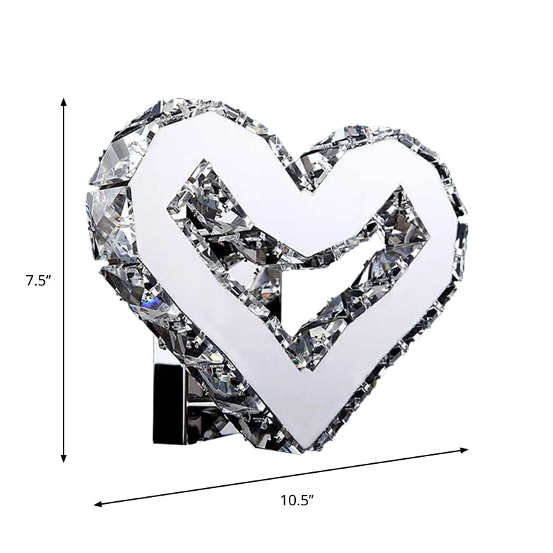 LED de acero inoxidable Corazón amoroso Modernismo Lámpara de montaje de pared de cristal transparente en luz cálida/blanca