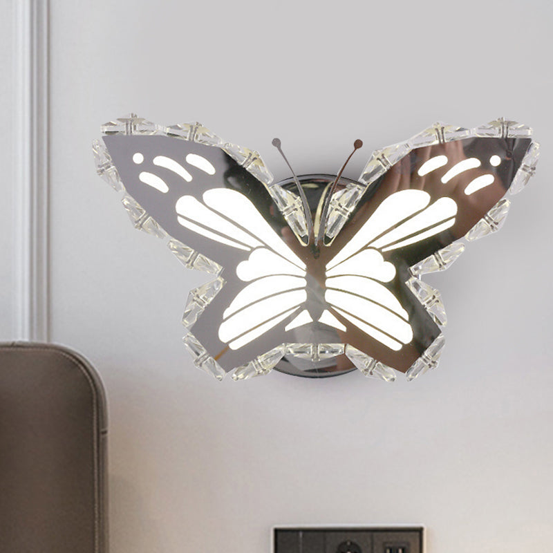 Iluminación de pared del corredor LED apliques contemporáneos de pared de acero inoxidable con mariposa/sombra de cristal de mariposa en luz cálida/blanca