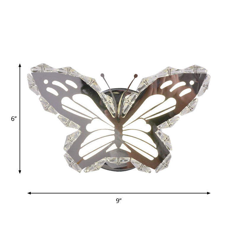 LED Corridor Wall Lighting Contemporary Stainless-Steel Wall Sconce with Butterfly/Fish Crystal Shade in Warm/White Light