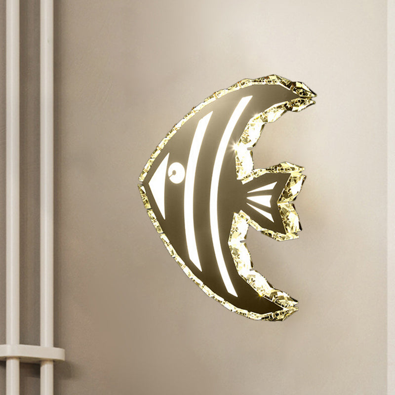LED Corridor Wall Lighting Contemporary Stainless-Steel Wall Sconce with Butterfly/Fish Crystal Shade in Warm/White Light