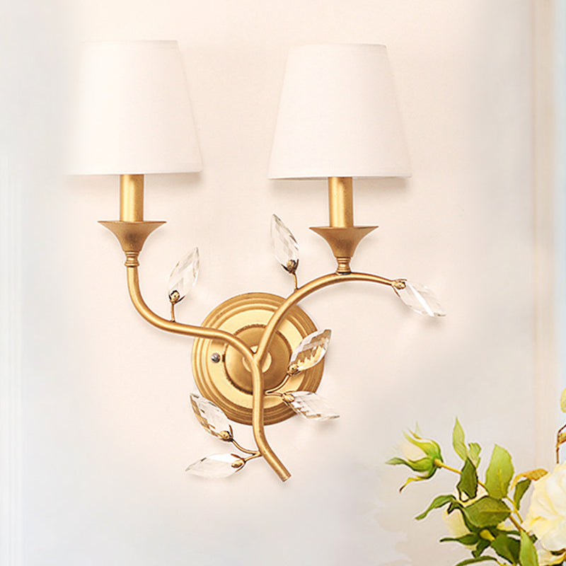 Laat afgeschuinde kristallen wandmontage lamp Minimalisme 2 lampen Zwart/gouden wandverlichtingsideeën met kegelstofschaduw