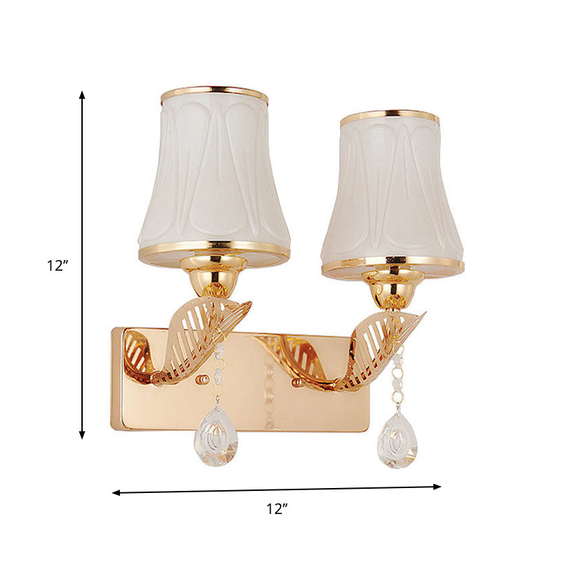 Luz montesa de pared de campana Modernista Vidrst Glass Gold Lighting con caída de cristal