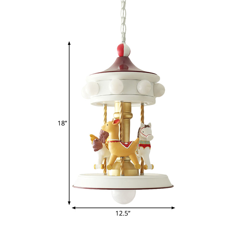 Dessin animé 9 bulbes pendentif lustre blanc carrousel down éclairage avec une teinte métallique