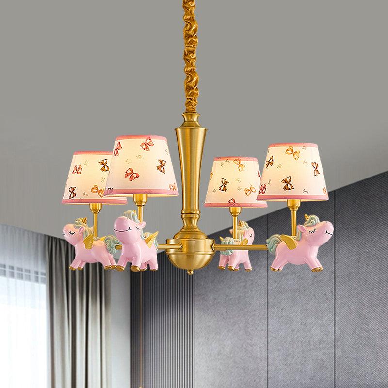 Conic Kids Room Plafond Plafonner tissu 4 Heads Cartoon Cartoon Drop Pendant avec Unicorn Deco en rose