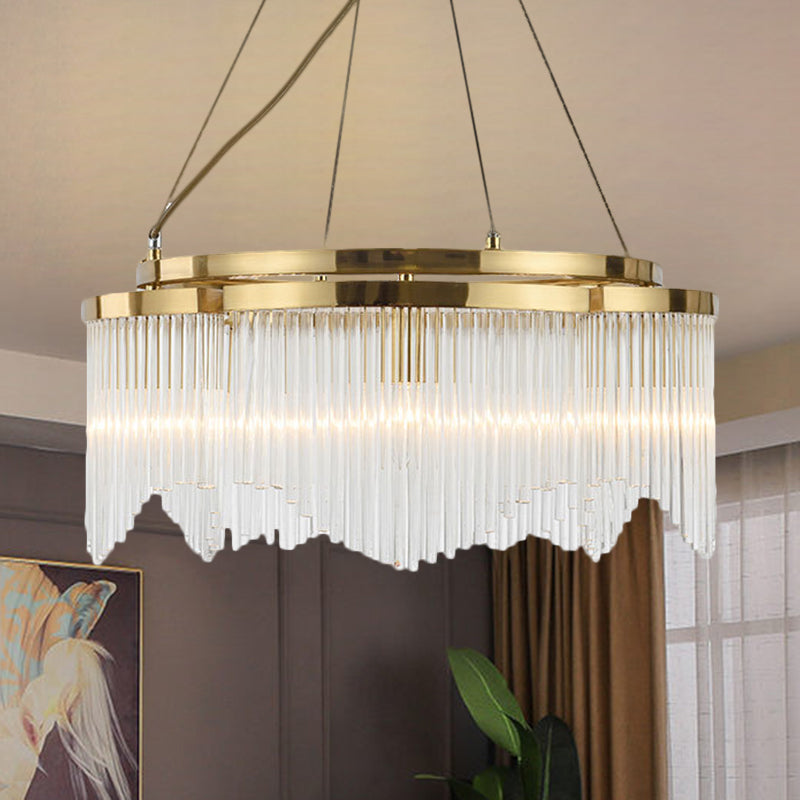 Contemporary Circle Chandelier Lamp Crystal Rod 5 Heads Dining Room Ceiling Hang Fixture in Gold