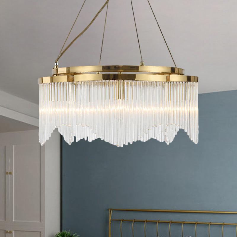 Contemporary Circle Chandelier Lamp Crystal Rod 5 Heads Dining Room Ceiling Hang Fixture in Gold