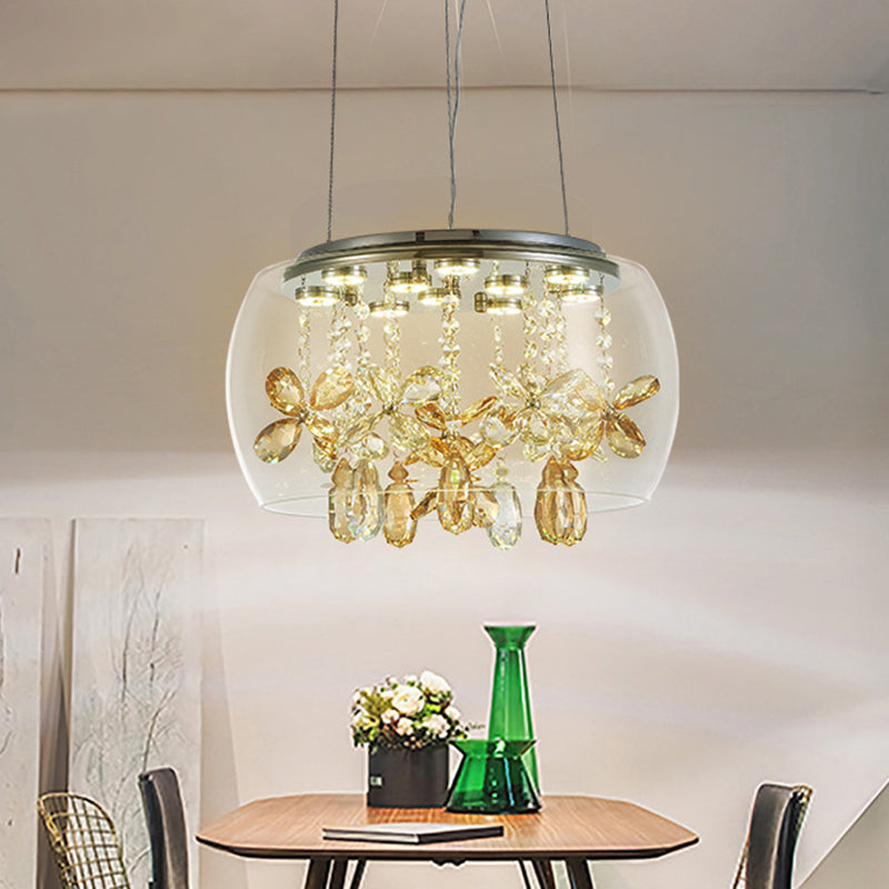 Kom helder glas naar beneden verlichting modernistisch 14 "/16" breedte LED Sliver kroonluchter met bungelend kristal in warm/wit licht