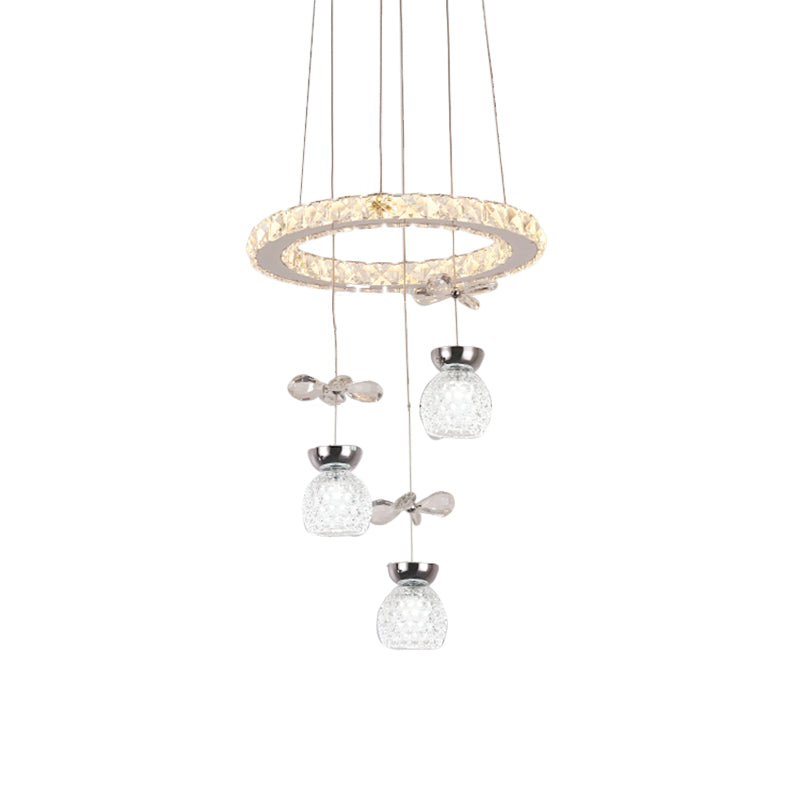 K9 Crystal Global Chandelier Lamp Modern 3/5 bollen plafondhanger met hoepelontwerp in Chrome