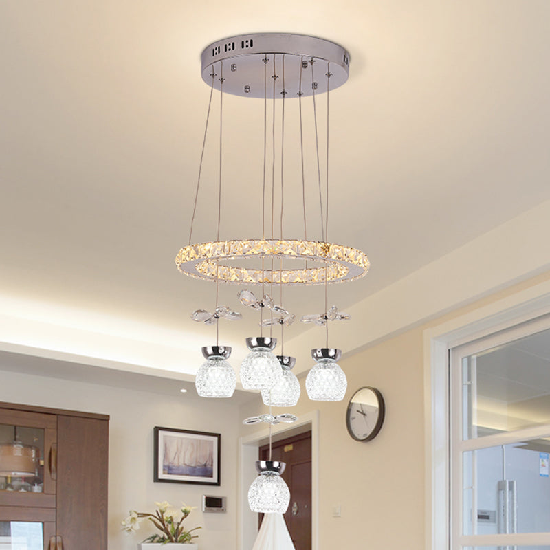 K9 Crystal Global Chandelier Lamp Modern 3/5 bollen plafondhanger met hoepelontwerp in Chrome