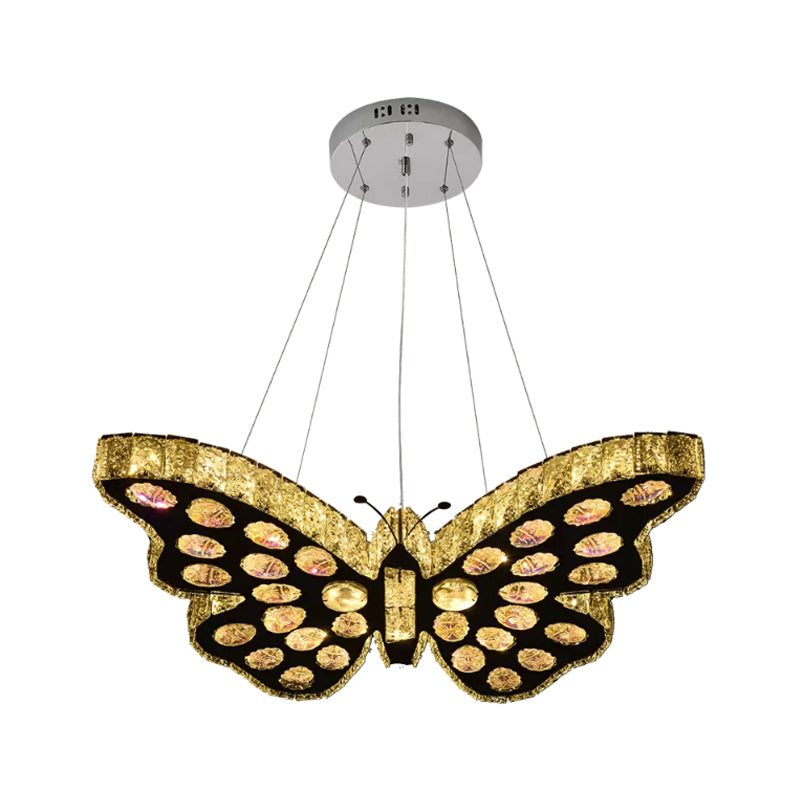 Butterfly Suspension Lighting Modern Clear Crystal LED Black Hanging Chandelier in Warm/White Light