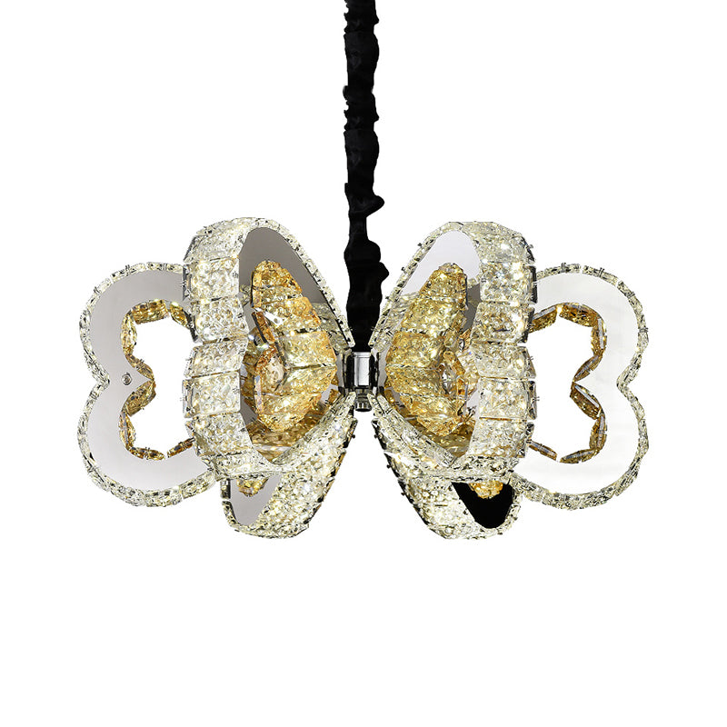 Loving Heart Kroonluchter Lamp Modernism Clear Crystal Dining Room Led naar beneden verlichting in roestvrijstalen, warm/wit licht