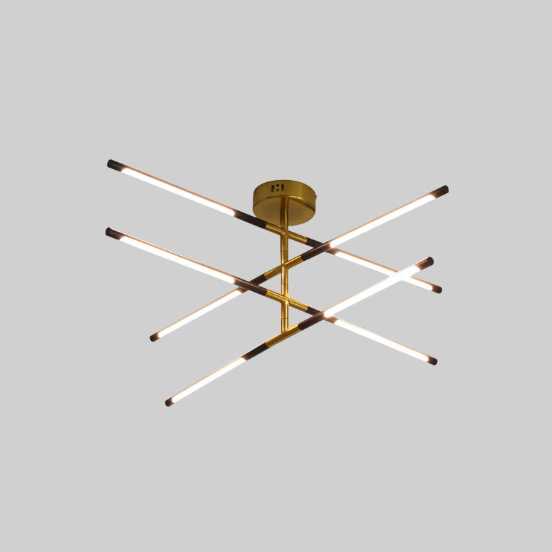 Metal Linear Ceiling Chandelier Modern Style 8 Heads Suspension Pendant in Black and Gold